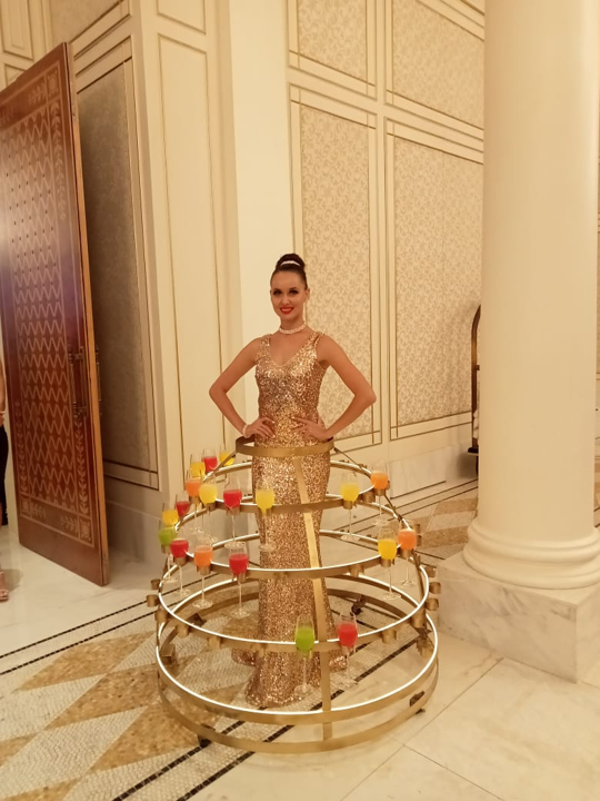 Champagne Skirt Strolling Table Lady