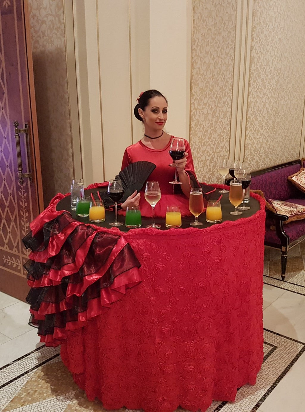 Red and Black Strolling Table Ladies