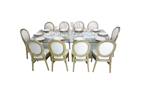 Azzurra Rectangular Glass Table White & Gold Dior Chair Package