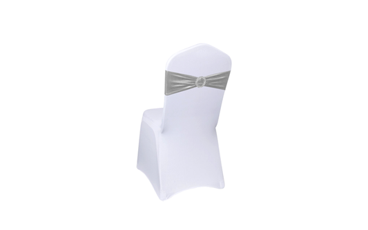 Banquet Chair White With Silver Ribbon