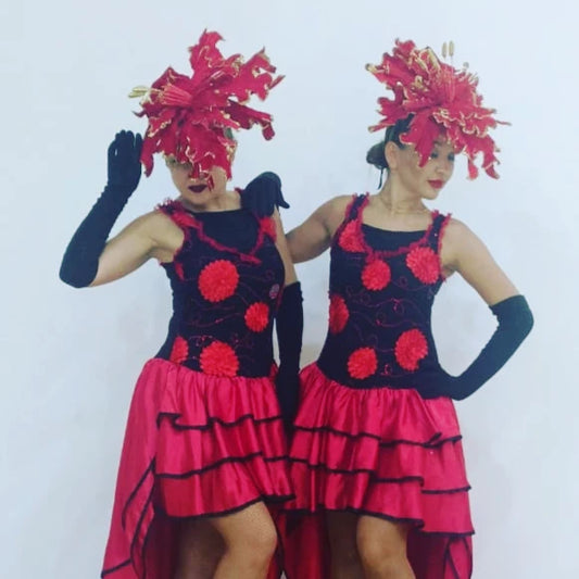 Black and red flower head hostess