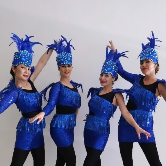 Blue cabaret dancers and hostess by Fidelio Arts