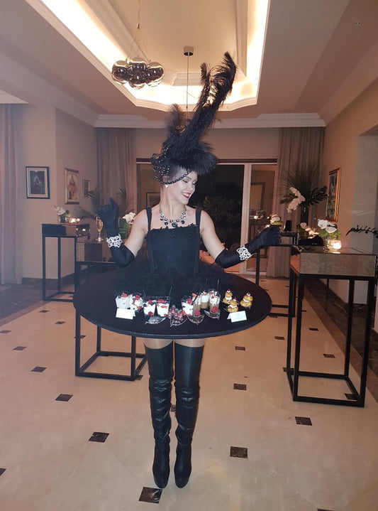 Fancy Black Tray Strolling Table Lady