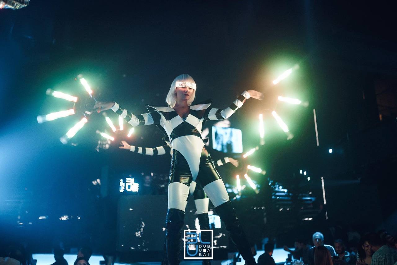 Futuristic LED fan dancers
