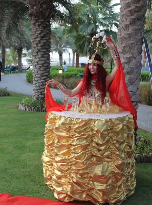 Golden Chandelier Strolling Table Lady