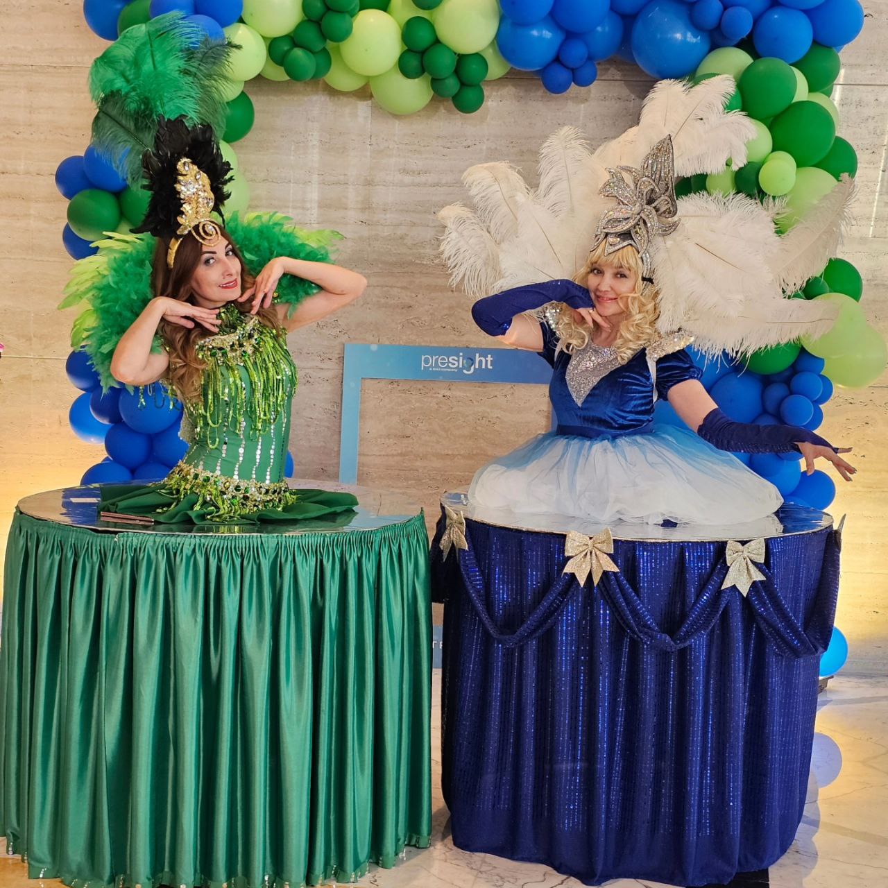 Green and Blue Strolling Table Ladies
