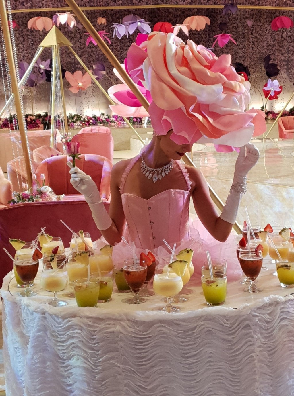 Pink And White Flower Strolling Table Ladies