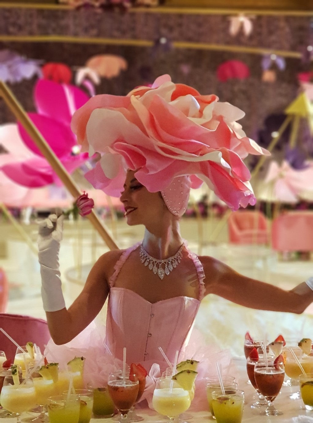 Pink And White Flower Strolling Table Ladies