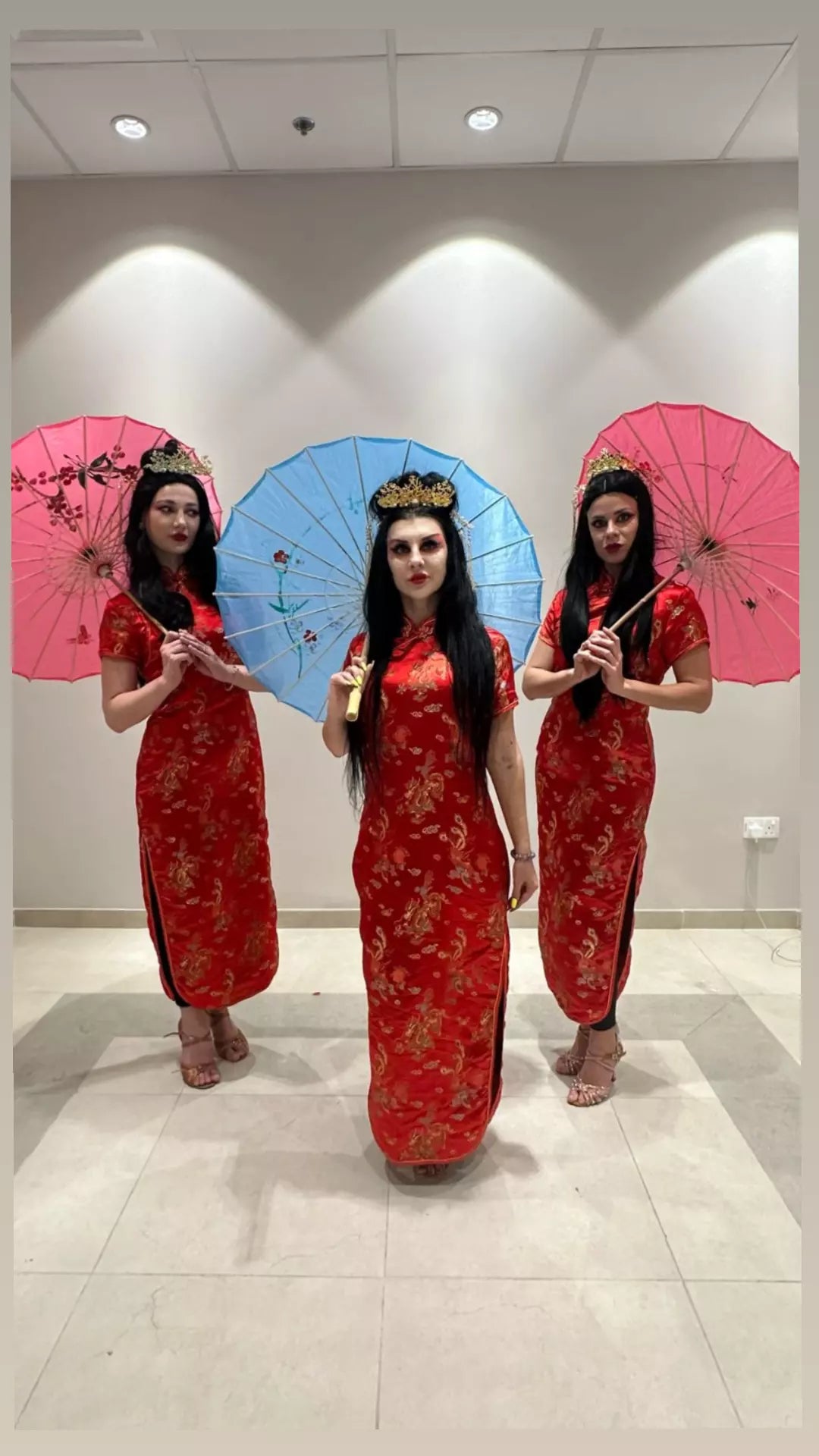 Red Japanese Umbrella Dancers by Fidelio Arts