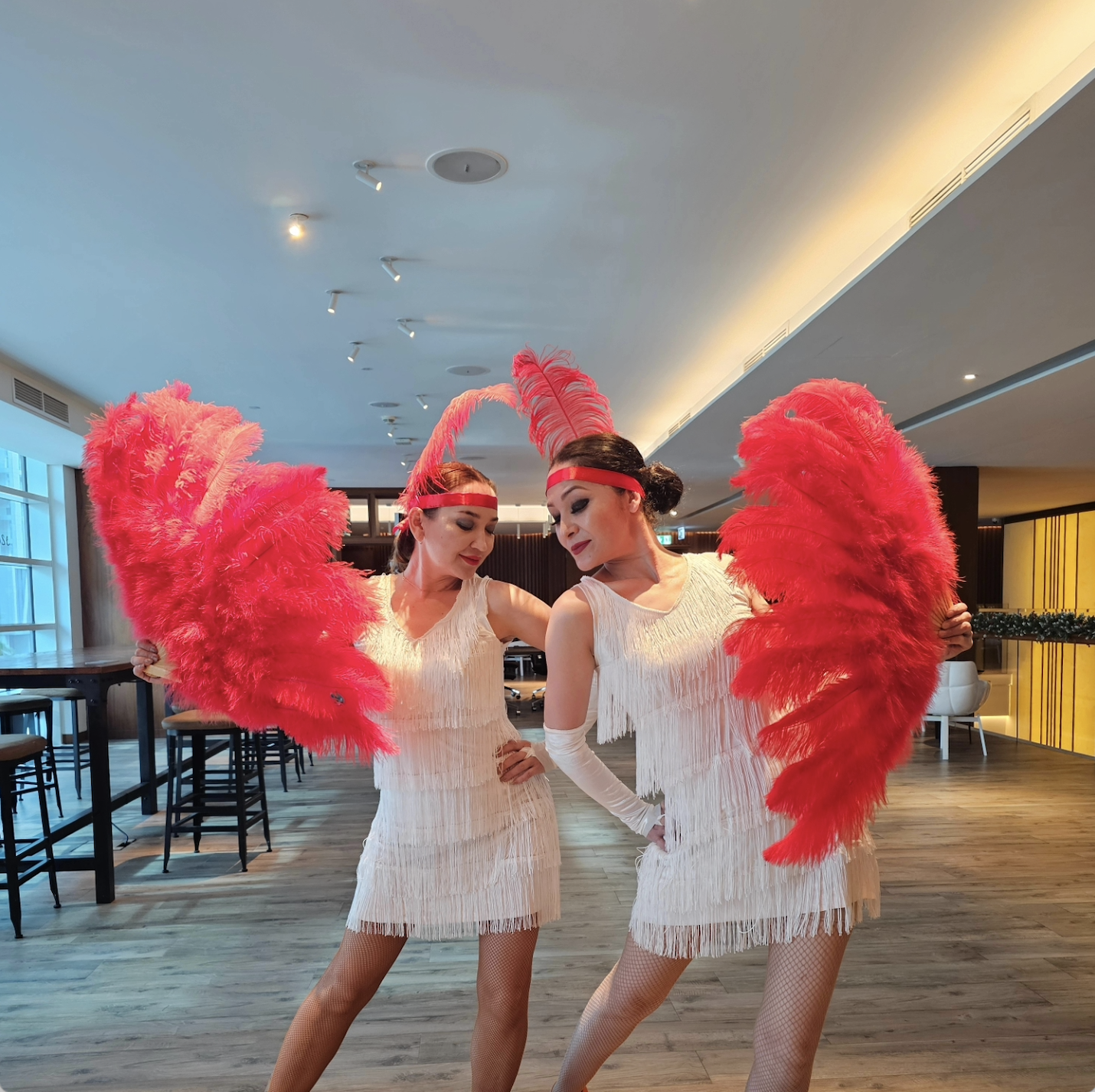 Red and White feather hostess