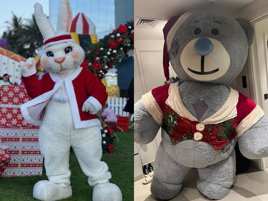 White Bunny and Grey Bear Mascot